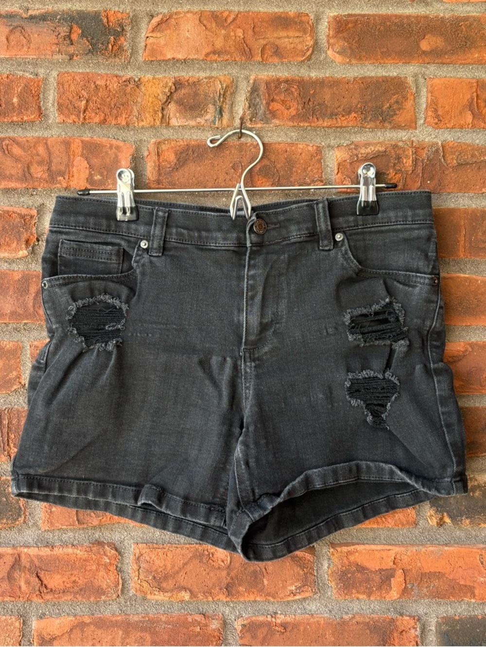 New York & Company Black Distressed Denim Shorts